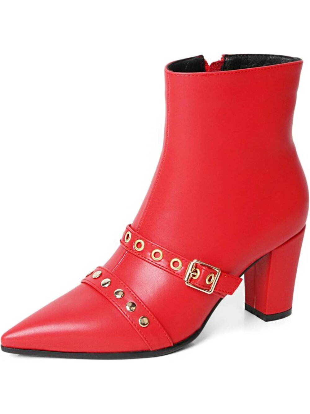 Women's Red High Heels Pointed Toe Ankle Short High Heeled Metallic Booties